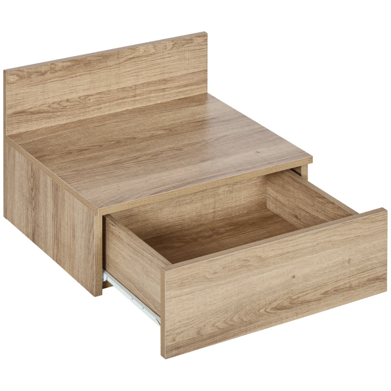 HOMCOM 2 Mesitas de Noche Flotantes Juego de 2 Mesillas de Noche con Cajón para Dormitorio Habitación 43x36,5x30,5 cm Natural