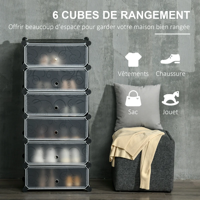 HOMCOM Meuble de rangement à chaussures modulable 6 cubes rectangulaires empilables - noir