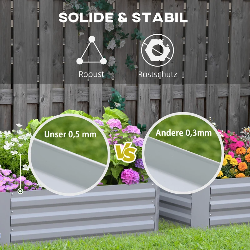 Outsunny Plantenbak, set van 2, bloembak, open bodem, stalen frame, grijs, (2 x) 100 x 100 x 30 cm