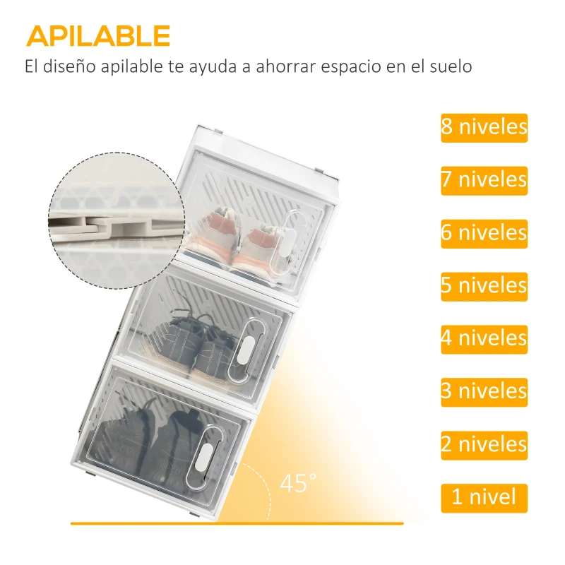 HOMCOM Organizador de Zapatos Modular Estantería Modulable con 8 Cubos Puertas Magnéticas 28x36x21 cm Transparente