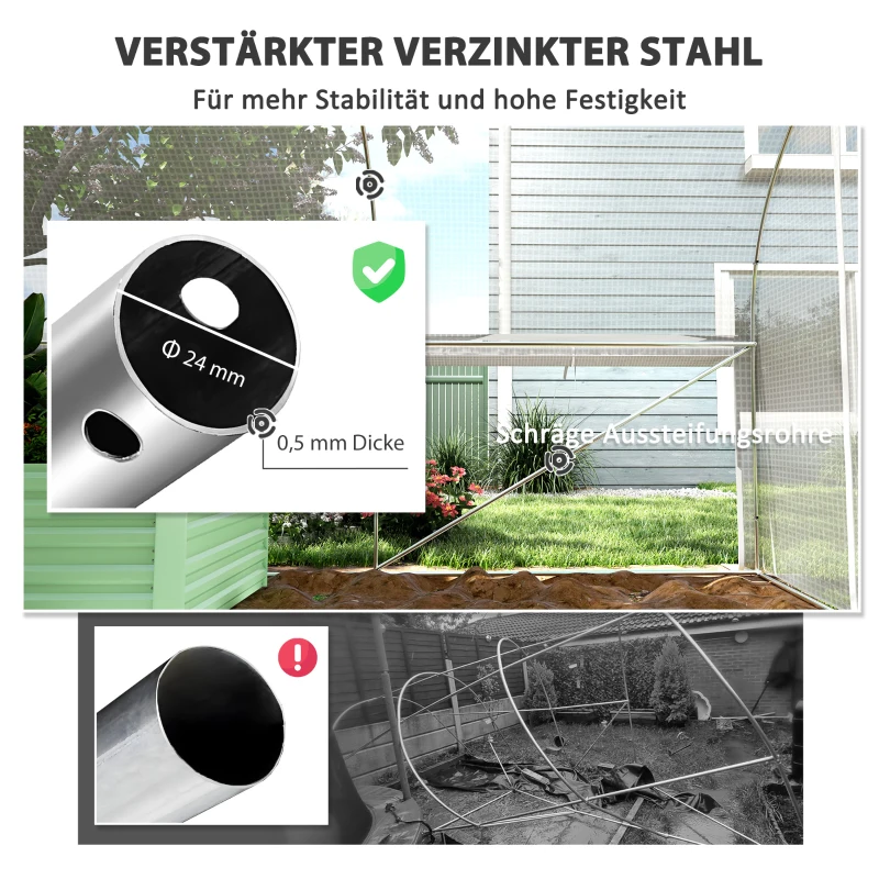Outsunny 6x3x2m Kas, Toegankelijk, Met 8 Vensters, Deur, Vliegengaas, en Metalen Frame - Wit