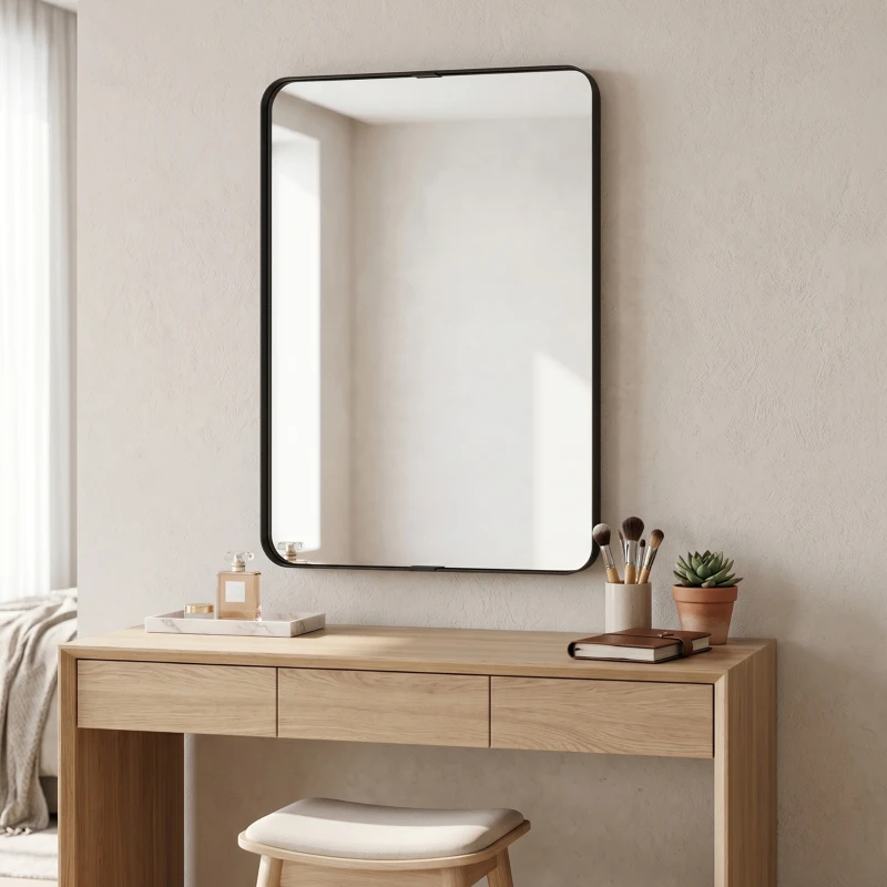 HOMCOM Rectangular Wall Mirror, 90 x 60 cm Wall Mounted Bathroom Mirror with Aluminium Alloy Frame and Tempered Glass, Black