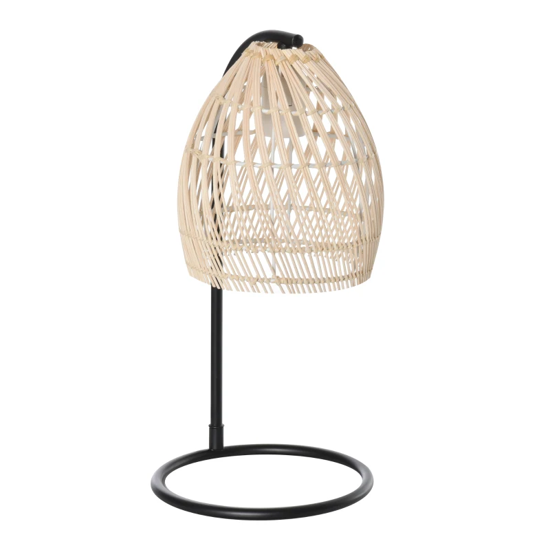HOMCOM Candeeiro de Mesa com Suporte para Lâmpada E27 Máx. 40W Candeeiro Decorativo com Ecrã de Vime Ø20x41 cm Bege e Preto