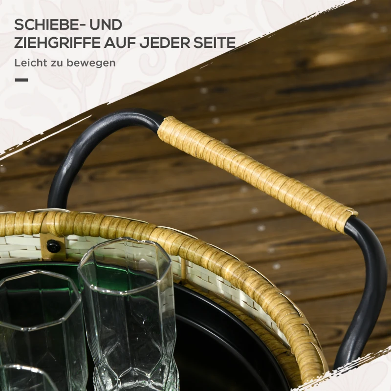 Outsunny Buitenserveerwagen, 2 niveaus, remmen, polyrattan, metalen frame, Φ50 x 66H cm, Geel
