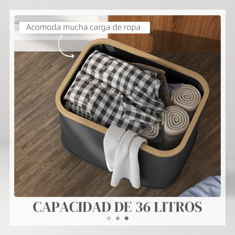 HOMCOM Cesto de la Ropa Sucia Plegable 36 L con Asas para Baño Dormitorio Lavadero 44,3x33,3x26,5 cm Negro
