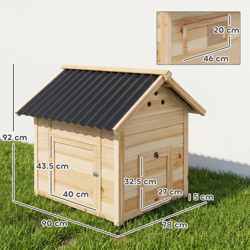 PawHut Wooden Duck House with Double Doors, Openable Roof, Ventilation Holes, Removable Base, Natural Wood Finish