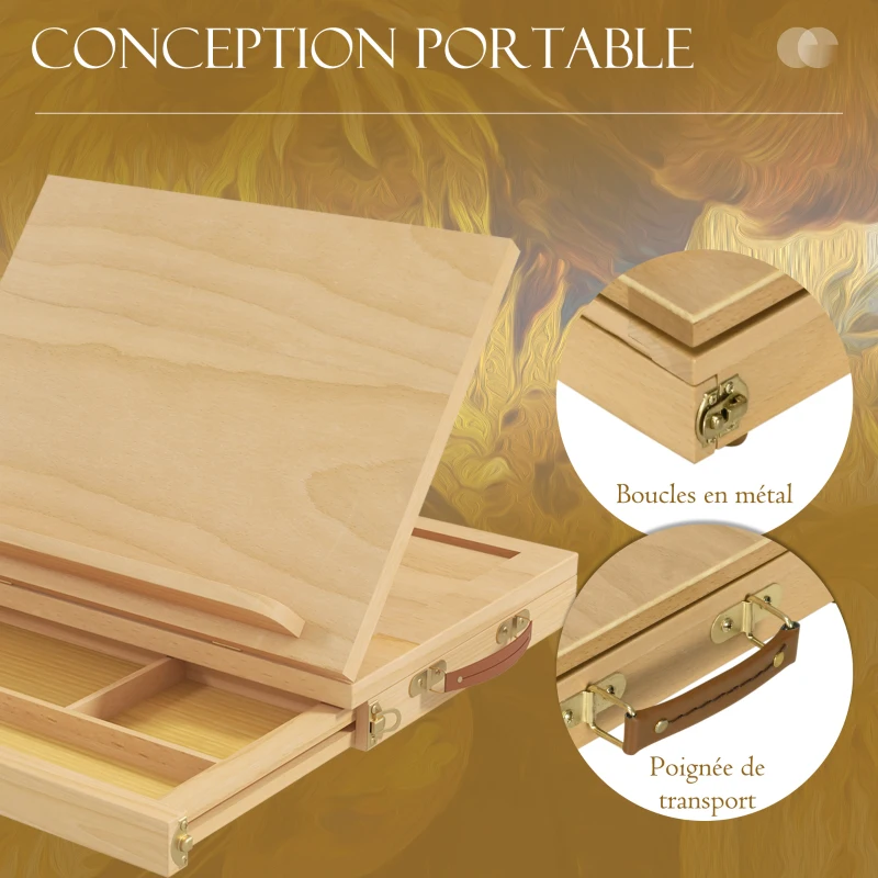 Vinsetto Chevalet de table en bois avec tiroir de rangement pour des toiles jusqu'à 24,5 cm pour adultes débutants bois naturel