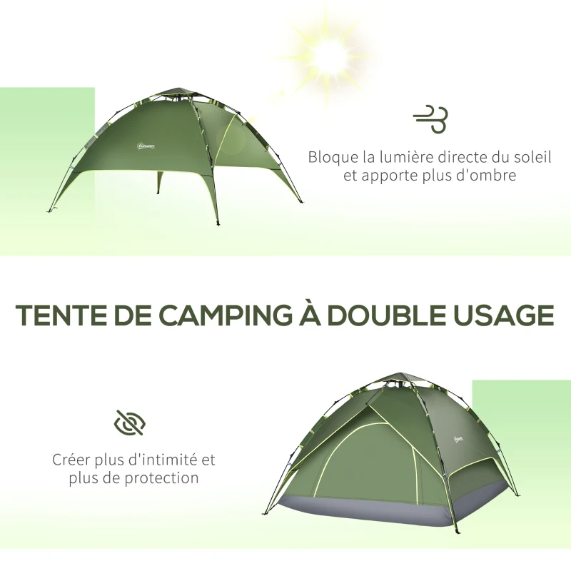 Outsunny Tente de camping tente pop up légère 2-3 pers. - 2 grandes portes - 210 x 210 x 140 cm fibre verre polyester