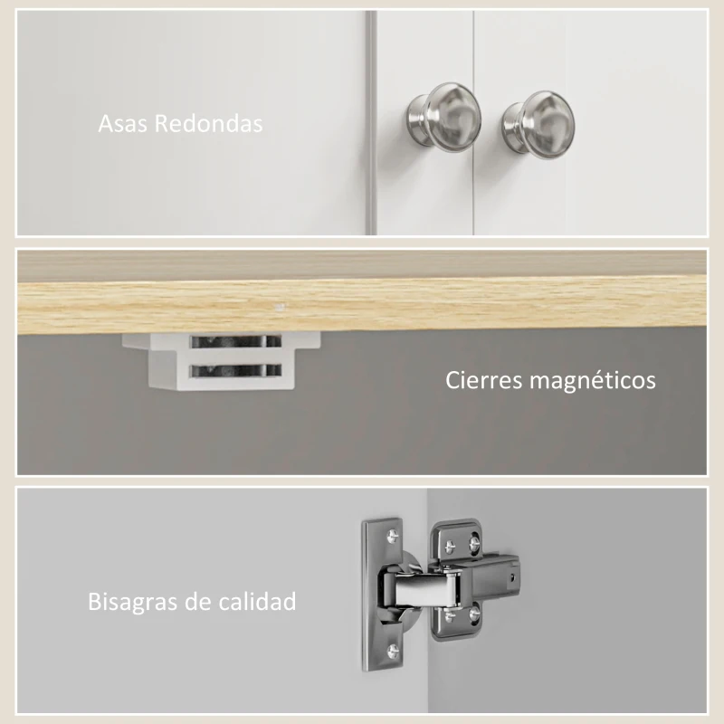 HOMCOM Alacena de Cocina Mueble Auxiliar de Cocina con 4 Puertas y Estantes Ajustables para Comedor Salón 60x30x183 cm Blanco