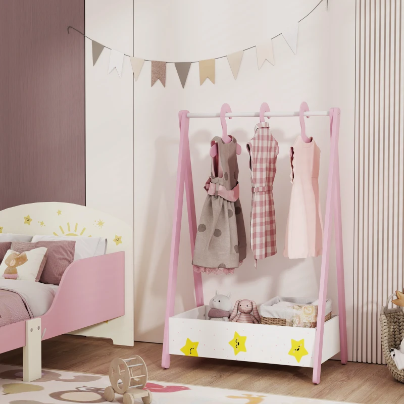 AIYAPLAY Baby Clothing Rack with Hangers, Storage Shelf for Bedroom, Star Theme, for Ages 3-6, Pink