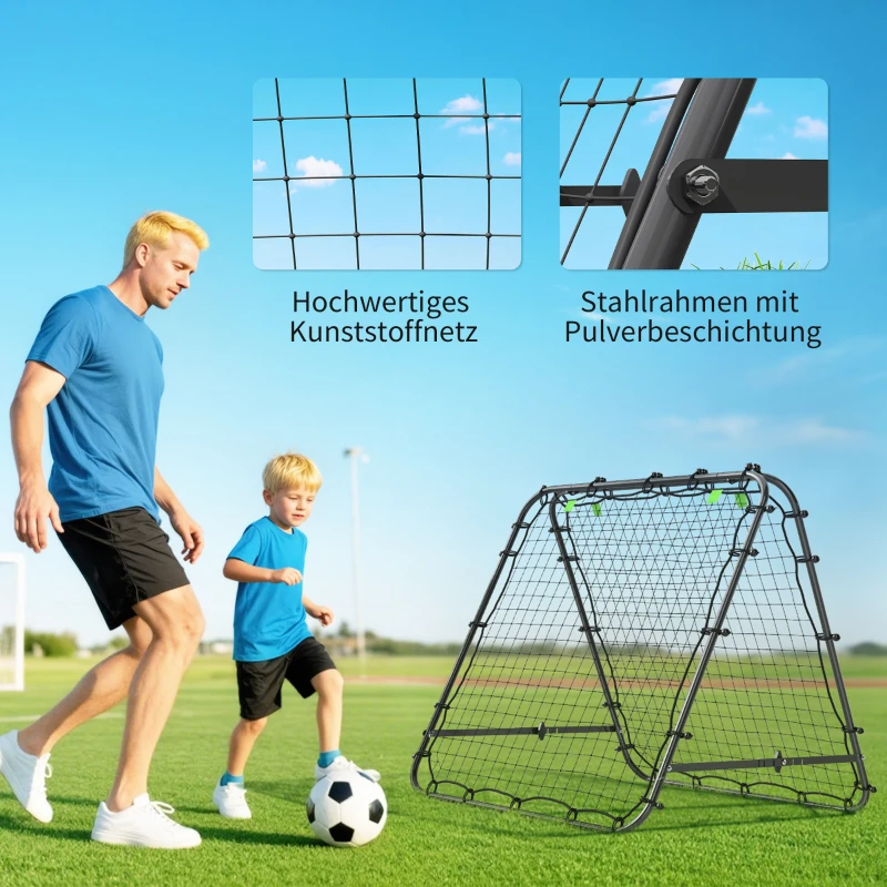 HOMCOM Voetbaldoel, Verstelbaar, Inklapbaar, Metalen Frame, 100 x 95 cm, Zwart