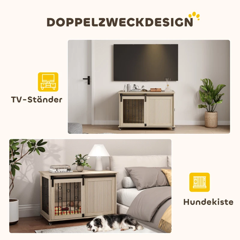 PawHut Hondenbox op wielen, schuifdeur, 100 x 56 x 65 cm, hout, staal