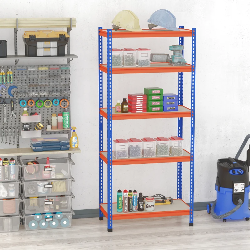 HOMCOM Étagère en métal de garage 5 niveaux capacité 1500 kg 80 x 40 x 182 cm bleu orange