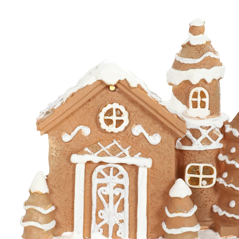 HOMCOM Christmas Gingerbread House, Lighted Musical Snow Village with Rotating Train, LEDs, Tunes, Battery Operated