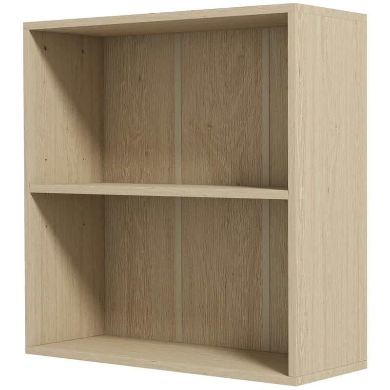 HOMCOM 2 Tier Bookshelf, Low Bookcase with Adjustable Shelf, 2 Compartments for Home Office, Living Room, Study, Natural