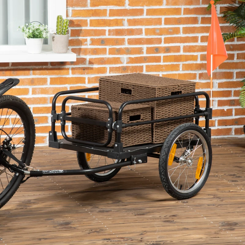 HOMCOM Remorcă pentru bicicletă de 70L cu 2 roți de 16", 2 reflectoare și steguleț, din oțel și PE, 125x64x53.5 cm, negru