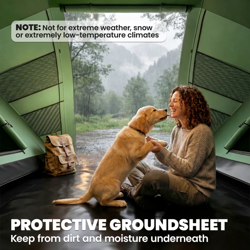 Outsunny 4 Man Camping Tent, UV Protection Tunnel Tent with 2 Bedrooms and Living Area, Large Hiking Sun Shelter, 430 x 240 x 170 cm, Dark Green