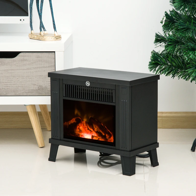 HOMCOM Camino Elettrico da Terra Moderno 600W/1200W con Effetto Fiamma, Caminetto Elettrico con Protezione da Surriscaldamento e Antiribaltamento, 34x17x31 cm, Nero