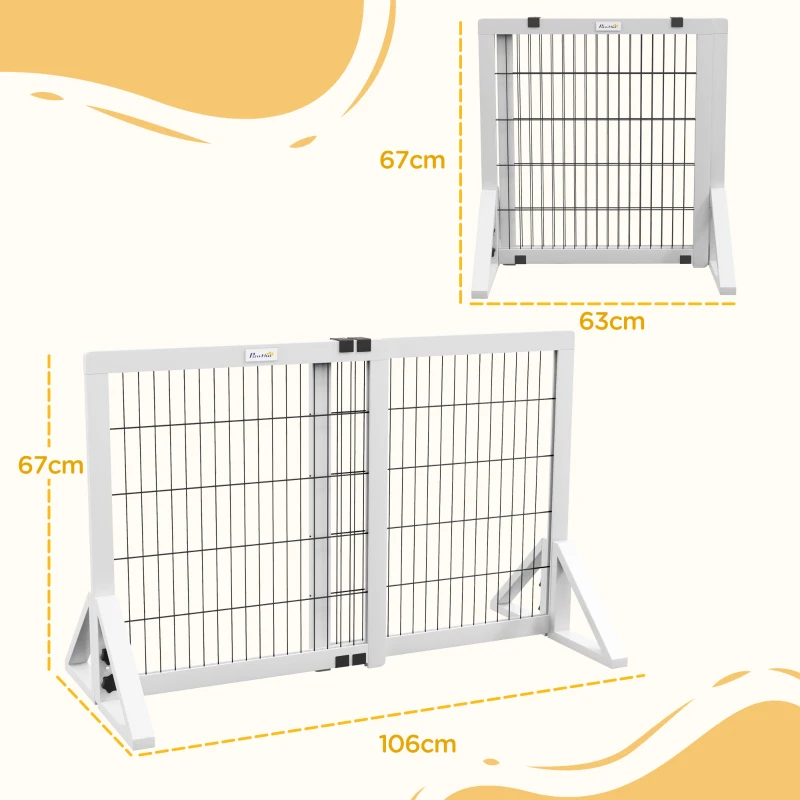 PawHut Barrière de sécurité pour chien barrière de protection à 2 panneaux largeur réglable 63-106 cm en bois acier blanc