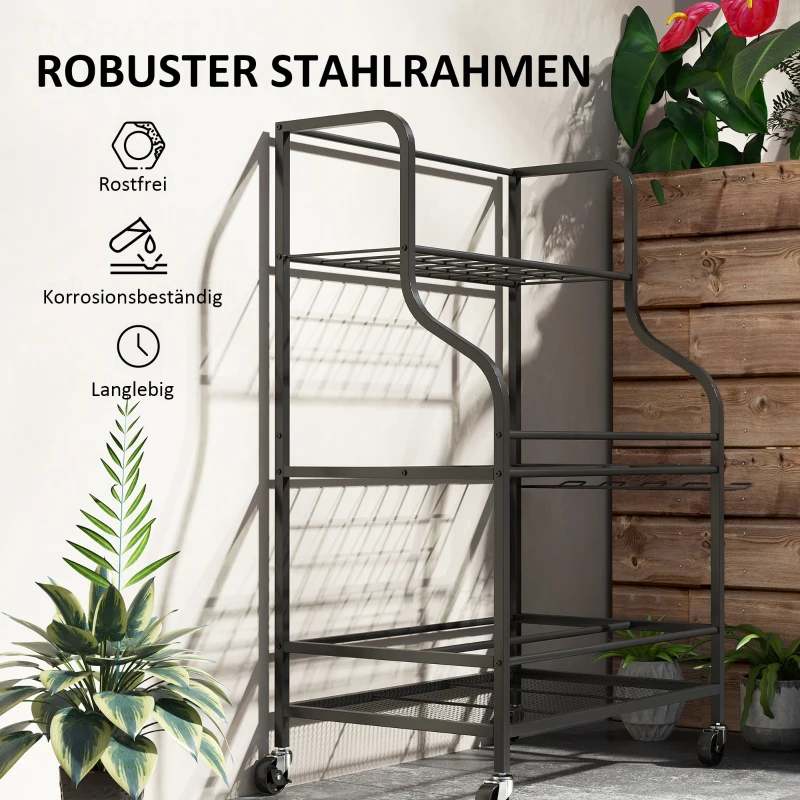 Outsunny Tuin Gereedschapsorganizer 3-Lagen Tuingereedschapsstandaard met Haken tot 40 kg Belast 77x40x97cm Zwart
