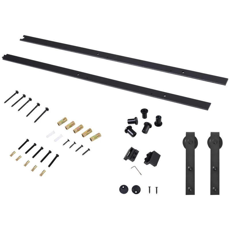 HOMCOM Glijrailsset voor schuifdeur, tot 90 kg, koolstofstaal, 200 cm, zwart, inclusief gereedschap(m-10)