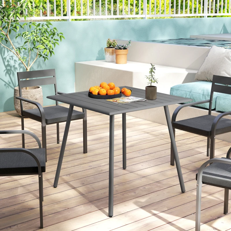 Outsunny Tuintafel, Buiteneettafel voor 4 Personen, Stalen Frame, Makkelijk te Reinigen, Roestbestendig, 80 x 80 x 74 cm, Grijs