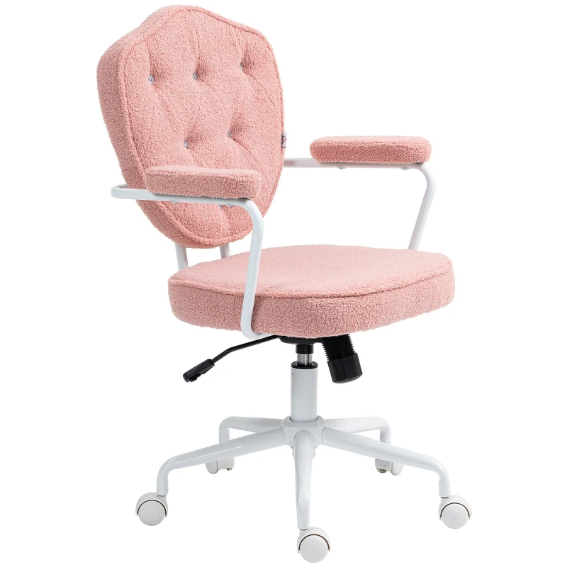 HOMCOM Mooie bureaustoel met knopen afgewerkte zachte bekleding, in hoogte verstelbaar, roze