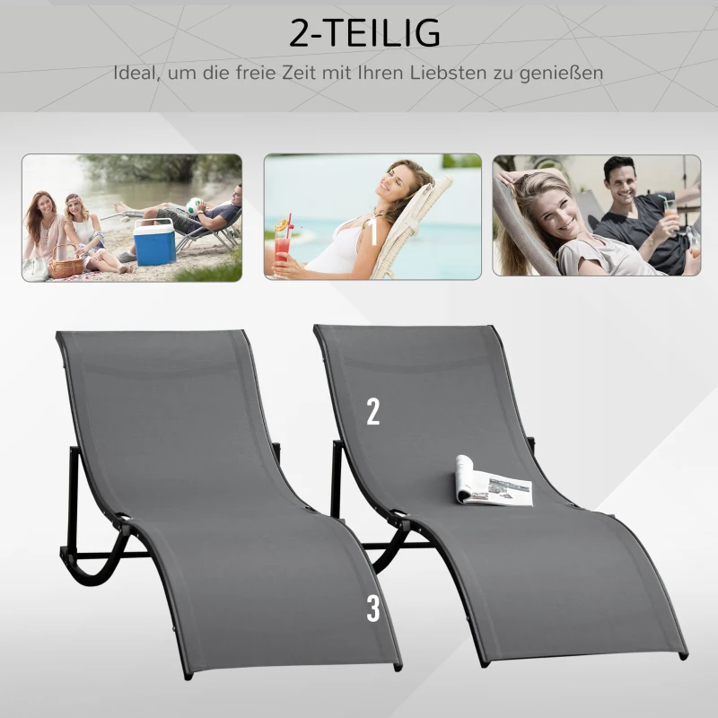 Outsunny set van 2 ligstoelen aluminium 165 x 61 x 63 cm