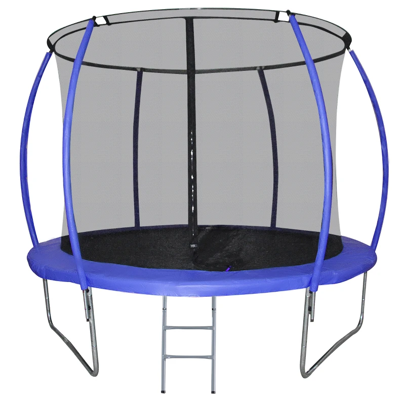 HOMCOM Cama Elástica Multifuncional Estable para Exterior e Interior Patio Gimnasio Trampolín Grande con Red Seguridad y Escalera Carga 100kg para Adultos y Niños Φ244x205 cm Azul