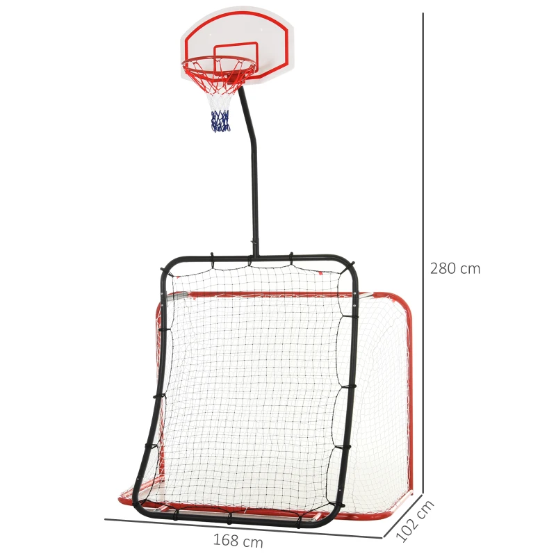HOMCOM 3-In-1 Football Goal Net, Basketball Hoop, Rebounder Target Netting Teens Adult Practice Play Sports Fun