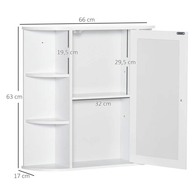 HOMCOM Spiegelkast Badkast Badkamerkast, 8 vakken, Spiegeldeuren, waterbestendig, 66 cm x 17 cm x 63 cm, Wit