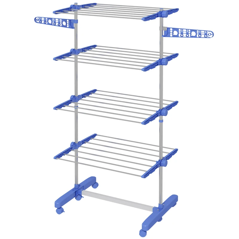 HOMCOM Opvouwbare Wasrek met 5 niveaus, One-Klick-Systeem, 142 cm x 55 cm x 172 cm, Blauw + Zilver