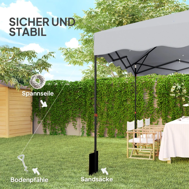 Outsunny 3 x 3 m Pop-up Paviljoen, Hoogteverstelbaar Tuinpaviljoen, met Rolkoffer, voor Tuin, Terras, Metaal, Stof, Lichtgrijs