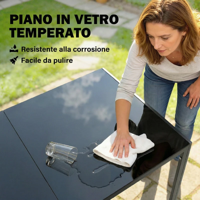 Outsunny Set da Pranzo da Giardino 7 Pezzi, Tavolo e Sedie per 6 Persone, Nero