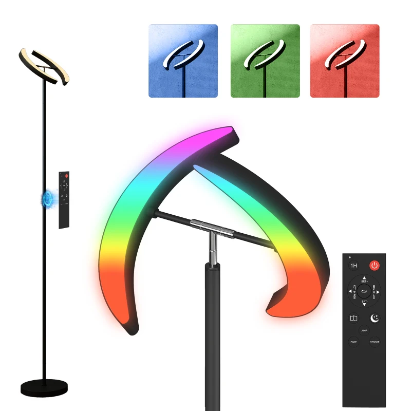 HOMCOM RGB vloerlamp, dimbare lamp met meerkleurige verlichtingsmogelijkheden, draaibaar, zwart