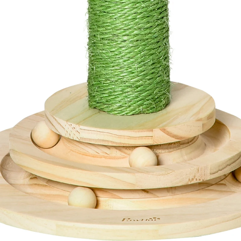 PawHut katten krabpaal cactus kattenboom grenenhout sisaltouw krabpaal met houten ballen speelgoed voor katten 60 cm hoog groen + naturel