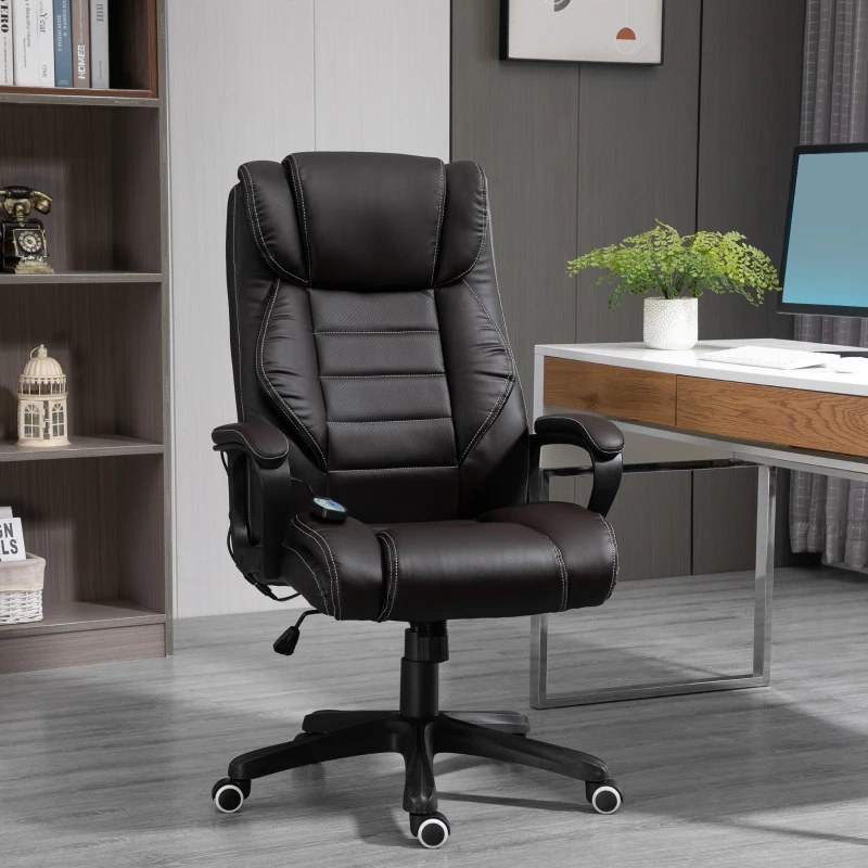 Vinsetto Fauteuil de bureau massant  fauteuil bureau ergonomique grand confort hauteur réglable fonction dossier à bascule revêtement synthétique brun