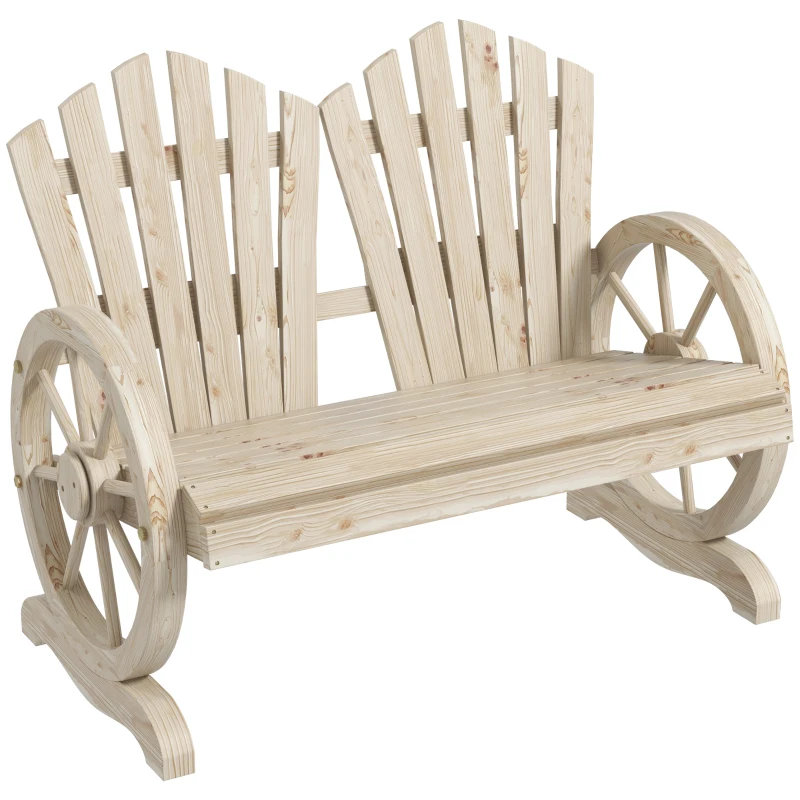 Outsunny Panchina da Giardino in Legno Stile Country con Braccioli a Ruota, 108x66x95cm, Legno Naturale
