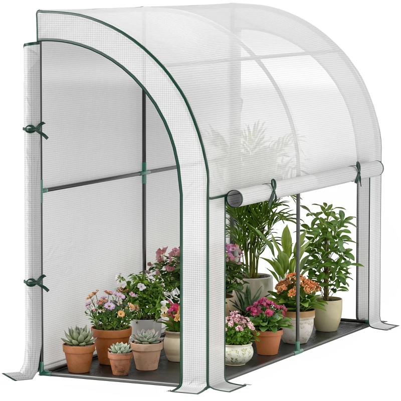Outsunny Muurbevestigd Kas, Toegankelijk Plantenhuis, Kunststof Zeil, 300 x 80 x 157 cm, Wit
