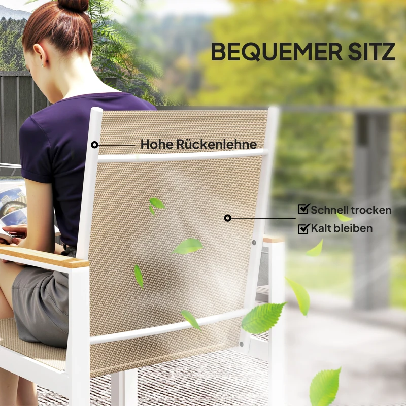 Outsunny 5-delig eetset voor buiten, tafel met gehard glas, 4 stoelen, weerbestendig, stalen frame, terrasmeubilair, Meerkleurig