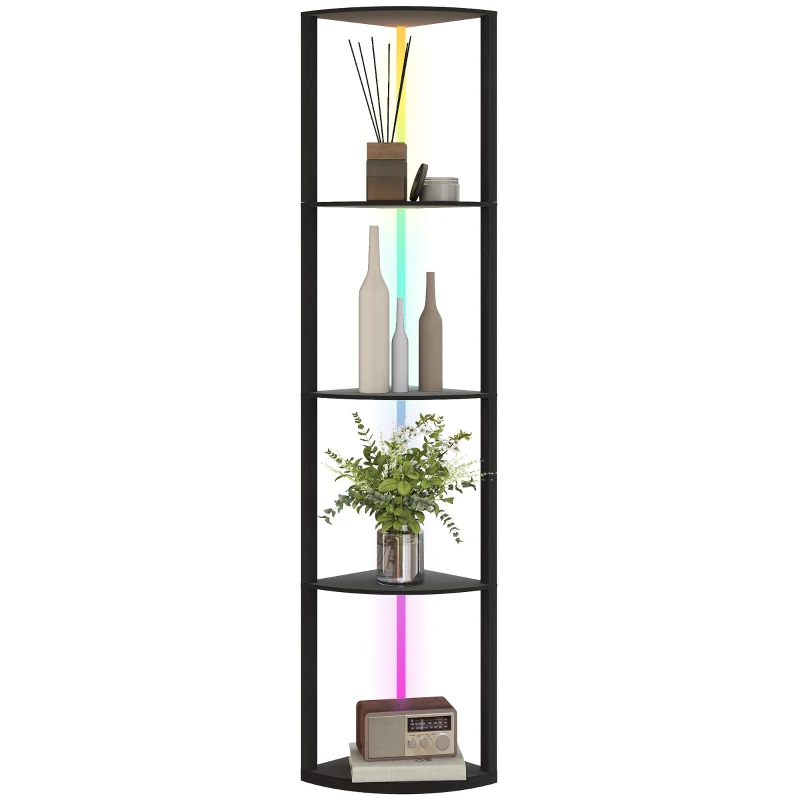 HOMCOM LED Vloerlamp 5-niveaus dimbare vloerlamp met rek, RGB kleurenwisseling, afstandsbediening