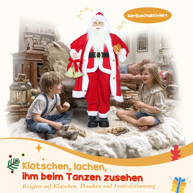 HOMCOM Kerstman 1,15 m staande Kerstman met cadeau- en Kerstklok Indoor, Rood