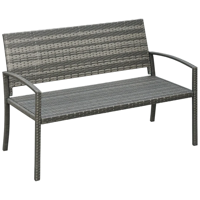 Outsunny tuinbank, rotanlook, met stalen frame, voor 2 personen, grijs, 122 x 60 x 87 cm