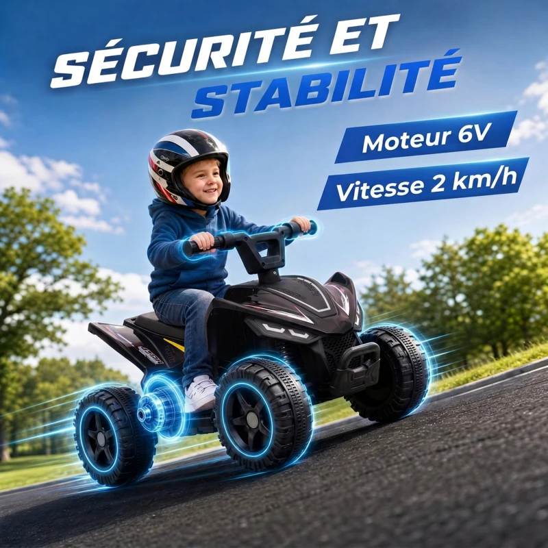 AIYAPLAY Quad Électrique Enfants 6 V, Voiture Électrique Enfants, Batterie au Lithium, Vitesse Max. 2 Km/H, 18 à 48 Mois, Noir