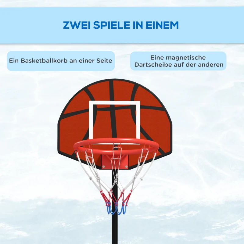 SPORTNOW Verstelbare Basketbalstandaard met Magnetisch Dartbord, 98-148cm, Zwart