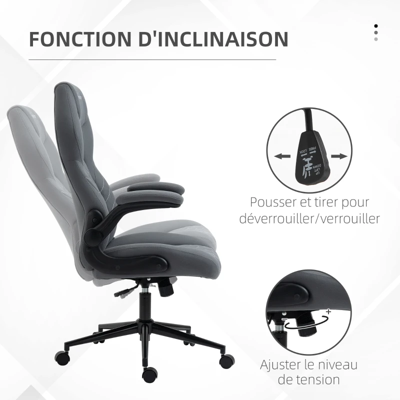 Vinsetto Fauteuil de bureau à roulettes chaise manager ergonomique pivotante hauteur réglable accoudoirs relevables gris