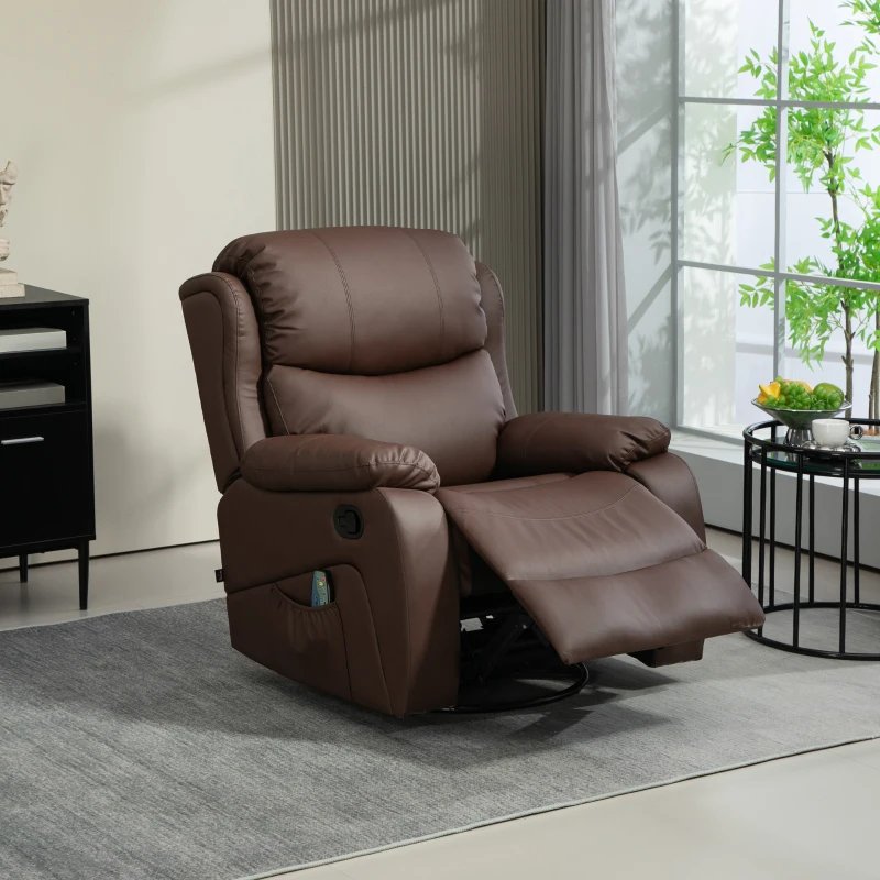 HOMCOM Fotoliu relax rabatabil cu 8 puncte de masaj, funcție de încălzire și suport pentru picioare, 97x92x104 cm, maro