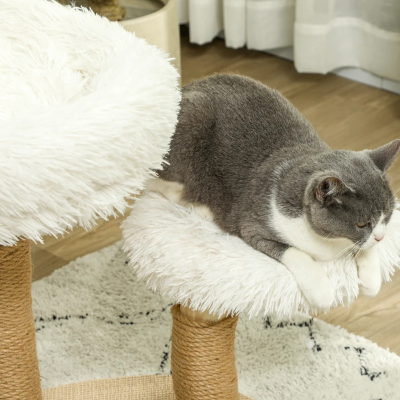 PawHut Kattenboom, 61,5 cm, met Kattenbed, Krabpaal, Sprongplatform, Speelbal, Voor Katten tot 5 kg, Wit