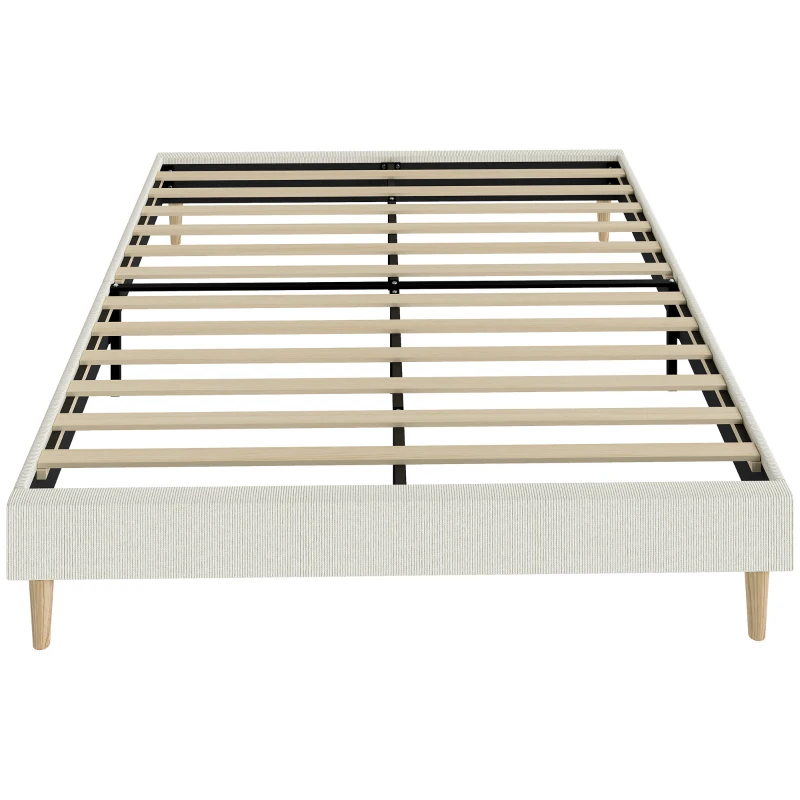 HOMCOM Cadru de pat 160 x 200 cm cu somieră, pat dublu tapițat din catifea moale, cu model striat, crem