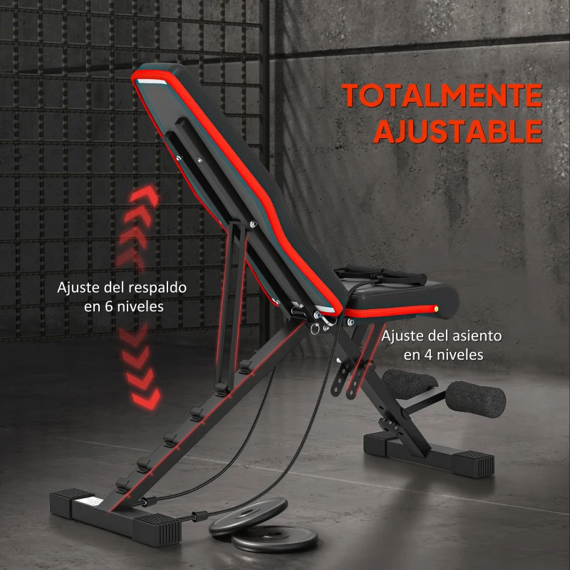 HOMCOM Banco de Musculación Plegable con Respaldo y Asiento Ajustables Extensión de Pierna Cojín de Predicador Banda Negro